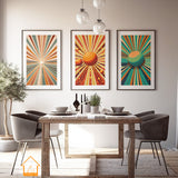 70s style Sunburst PRINTABLE WALL ART, 4 Unique Retro Design Prints, Midcentury Wall Decor