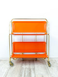 Iconic orange golden 1970s FOLDABLE BAR CART 'Dinett' by Bremshey