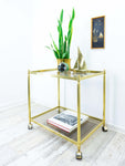 Rectangular 80s Vintage Golden Bar CART Tea Trolley, Two SMOKED GLASS Tiers