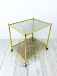 Rectangular 80s Vintage Golden Bar CART Tea Trolley, Two SMOKED GLASS Tiers