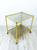 Rectangular 80s Vintage Golden Bar CART Tea Trolley, Two SMOKED GLASS Tiers