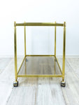 Rectangular 80s Vintage Golden Bar CART Tea Trolley, Two SMOKED GLASS Tiers