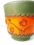 Exceptional 1960s-70s WGP CERAMIC PLANTER, olive green with orange relief pattern