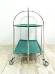 Blue-green 1970s FOLDABLE BAR CART 'Dinett' by Bremshey,  Formica serving trolley