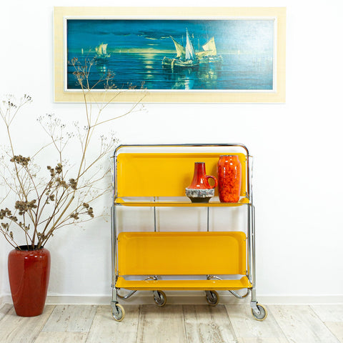 Iconic egg-yolk 1970s FOLDABLE SERVING TROLLEY Dinett by Bremshey