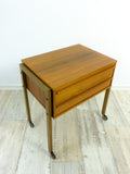 1960s TEAK wood SEWING CART Side Table Nightstand