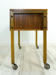 1960s TEAK wood SEWING CART Side Table Nightstand