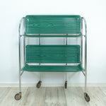 Iconic 1970s ocean-green faux-wood FOLDING BAR CART 'Dinett'