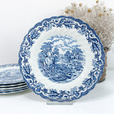 MYOTTS COUNTRY LIFE blue, Set Of 6 Dinner Plates, Staffordshire Dishes England