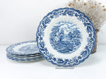 MYOTTS COUNTRY LIFE blue, Set Of 6 Dinner Plates, Staffordshire Dishes England