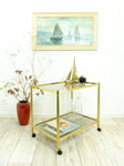 Large Rectangular 80s Vintage Golden Bar CART, two SMOKED GLASS Tiers