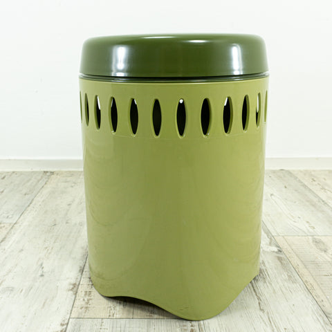 Bicolor Green 70s Vintage Lidded PLASTIC LAUNDRY BOX Stool By Emsa Westgermany