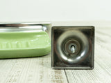 1970s green silver BATHROOM SET of soap dish and wall hook, stainless steel plastic