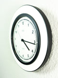 Black White 1990s Radio-Controlled VINTAGE WALL CLOCK by Kienzle, Germany