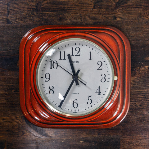 Square Red 1960s Midcentury Op-Art CERAMIC WALL CLOCK by Europa, Westgermany