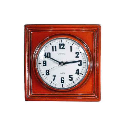 1970s Square RED CERAMIC MIDCENTURY Battery Wall Clock by Pallas, Westgermany