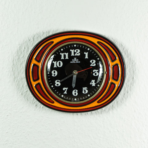 1970s MIDCENTURY Ceramic Battery CLOCK by Meister Anker, Eastgermany GDR
