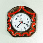 Orange Brown BRUTALIST 1970s Midcentury Ceramic WALL CLOCK by Europa