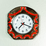 Orange Brown BRUTALIST 1970s Midcentury Ceramic WALL CLOCK by Europa