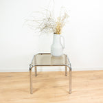 XL Square 1970s Midcentury Smoked GLASS Chromed Coffee TABLE