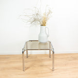 XL Square 1970s Midcentury Smoked GLASS Chromed Coffee TABLE