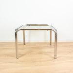 XL Square 1970s Midcentury Smoked GLASS Chromed Coffee TABLE