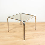 XL Square 1970s Midcentury Smoked GLASS Chromed Coffee TABLE