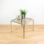 XL Square 1970s Midcentury Smoked GLASS Chromed Coffee TABLE
