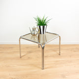 XL Square 1970s Midcentury Smoked GLASS Chromed Coffee TABLE
