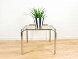 XL Square 1970s Midcentury Smoked GLASS Chromed Coffee TABLE