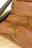 Original! 1960s Scandinavian Midcentury LEATHER LOUNGE SET Armchair And Ottoman