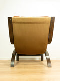 Original! 1960s Scandinavian Midcentury LEATHER LOUNGE SET Armchair And Ottoman