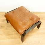 Original! 1960s Scandinavian Midcentury LEATHER LOUNGE SET Armchair And Ottoman