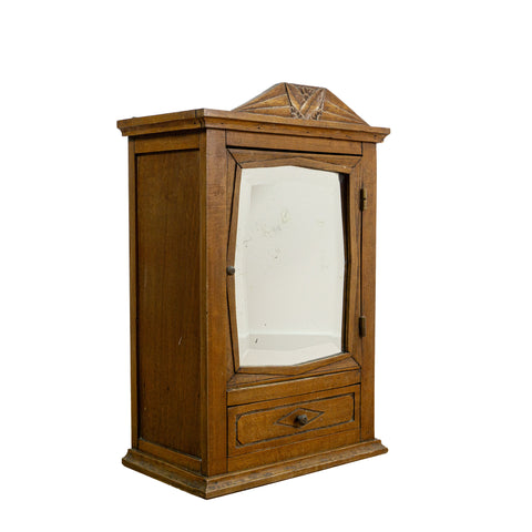 FRENCH Vintage Wooden FACETED MIRROR CABINET, Antique Medicine Cubby