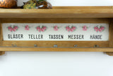 GERMAN Vintage Wooden KITCHEN SHELF, Antique Towel Holder With Ceramic Tiles
