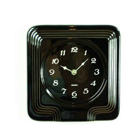 Original 1980s Glossy Black Vintage CERAMIC WALL CLOCK Westgermany