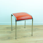 1960s Chromed Metal Red Faux-Leather Midcentury STOOL based on the BAUHAUS style