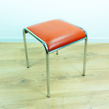 1960s Chromed Metal Red Faux-Leather Midcentury STOOL based on the BAUHAUS style