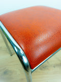 1960s Chromed Metal Red Faux-Leather Midcentury STOOL based on the BAUHAUS style