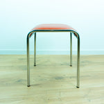 1960s Chromed Metal Red Faux-Leather Midcentury STOOL based on the BAUHAUS style