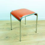 1960s Chromed Metal Red Faux-Leather Midcentury STOOL based on the BAUHAUS style