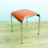 1960s Chromed Metal Red Faux-Leather Midcentury STOOL based on the BAUHAUS style