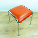 1960s Chromed Metal Red Faux-Leather Midcentury STOOL based on the BAUHAUS style