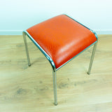 1960s Chromed Metal Red Faux-Leather Midcentury STOOL based on the BAUHAUS style