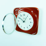 Square Red 1970s Midcentury CERAMIC WALL CLOCK by Diehl Westgermany