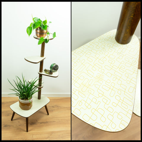 Original 1950s Five TIER PLANT STAND vanilla-beige white pattern Formica surface