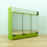 Large 1970s green mirrored ILLUMINATED MIDCENTURY Medicine CABINET by Allibert
