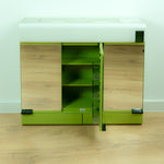 Large 1970s green mirrored ILLUMINATED MIDCENTURY Medicine CABINET by Allibert