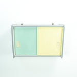 1960s midcentury KITCHEN WALL CABINET vanilla yellow blue sliding doors