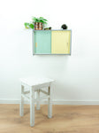 1960s midcentury KITCHEN WALL CABINET vanilla yellow blue sliding doors